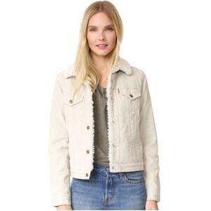 Levi's Corduroy Sherpa Lined Trucker Jacket Womens Large Cream Western Coat
